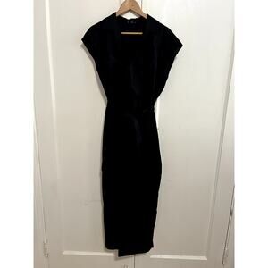 MING Size Large Women Black Jumper Side Zip Belted Wide Leg Linen